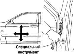 Регулировка продольно-вертикального положения передней двери