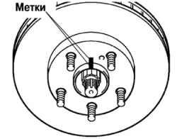 Нанесение меток на втулку оси ступицы и тормозной диск